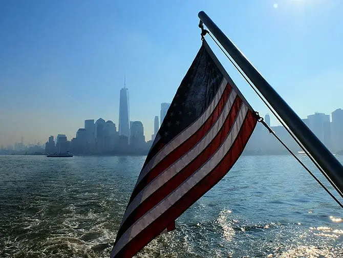 Ellis Island in New York - View of Manhattan