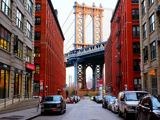 Manhattan Bridge in New York With Empire State Building