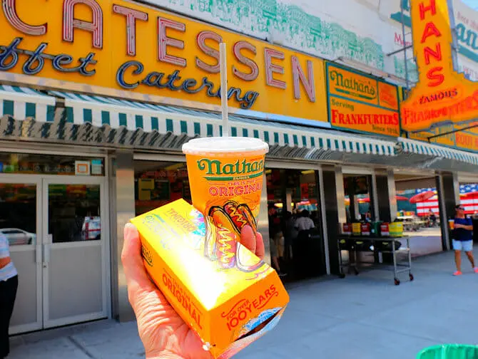 Deno’s Wonder Wheel Amusement Park in Coney Island - Nathan's Famous Hot Dog