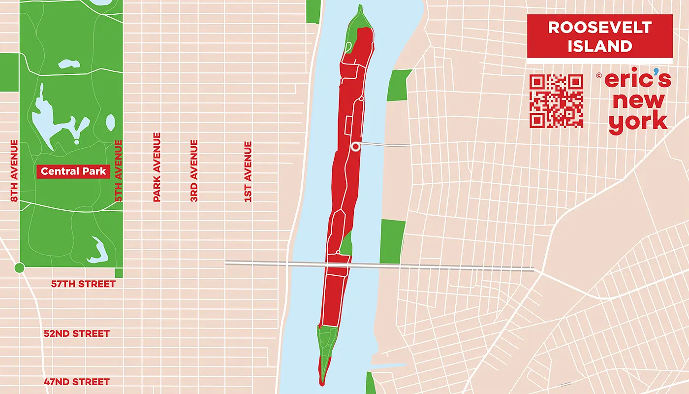 Roosevelt Island in New York - Free Map