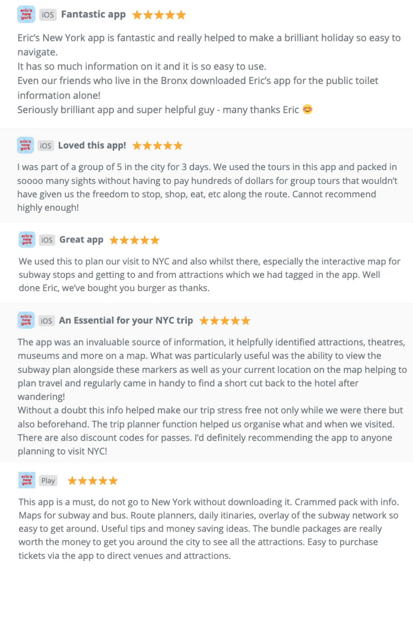 Eric's New York App - Reviews from the UK